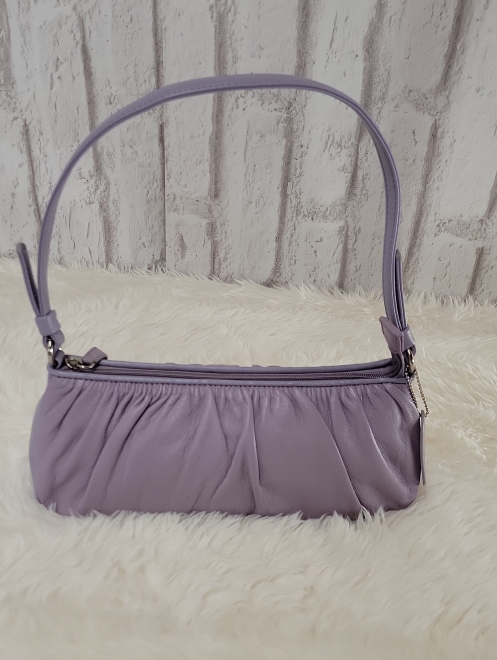 Vintage Leather Worthington Lilac Pleated Mini Shoulder Bag